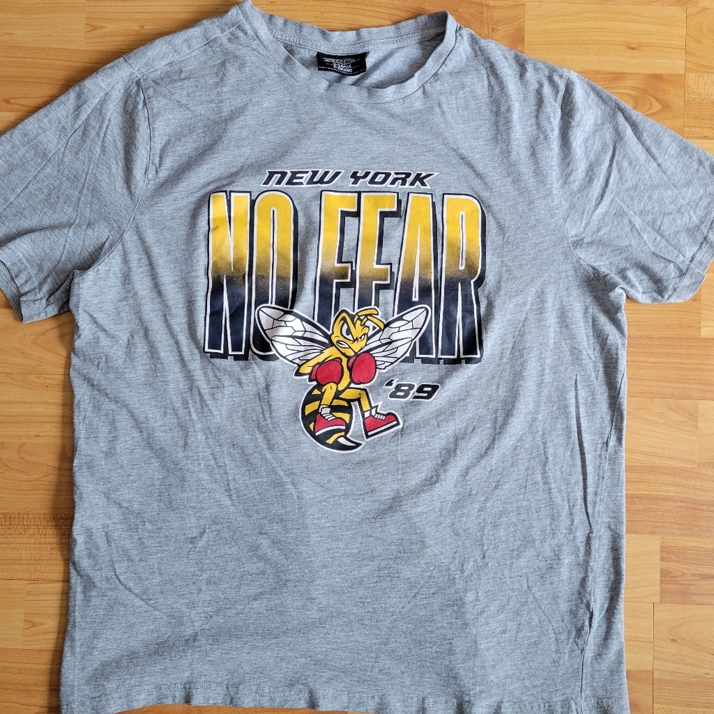 No Fear New York Boxing Bee Graphic T-shirt Skater Streetwear - Gray Large
